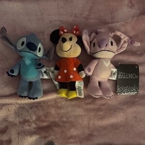 Disney nuiMOs Plush Trio: Blue Stitch, Red Minnie, Purple Angel